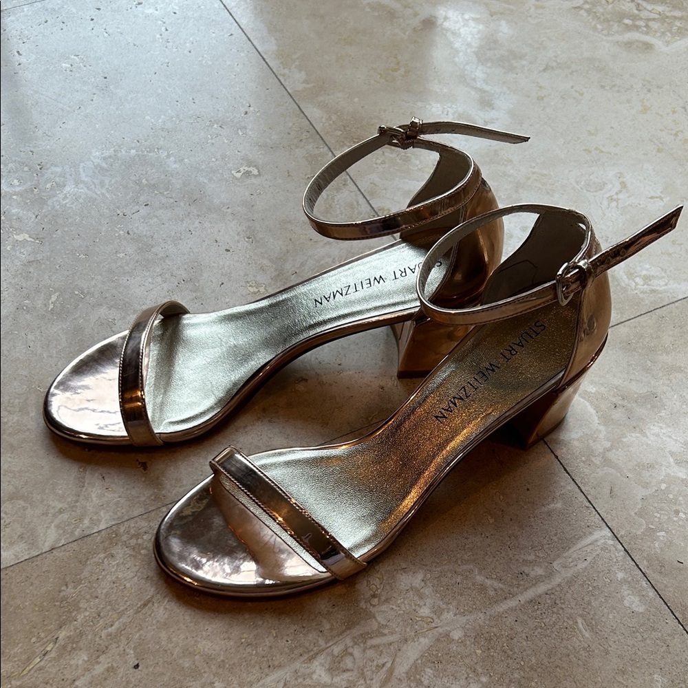 Stuart Weitzman Metallic Gold Block Heels